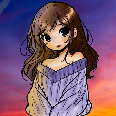 shy pretty girl wearing a sweater that is falling off one shoulder portrait