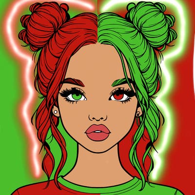 realistic girl with two buns in hair and lips