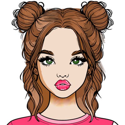 realistic girl with two buns in hair and lips
