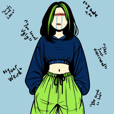 realistic girl faceless with baggy pants and a crop top