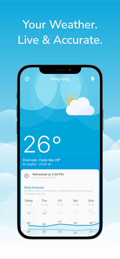 Weather Radar: Forecast Live - Weather Radar Forecast Live app interface showing current temperature and daily weather report