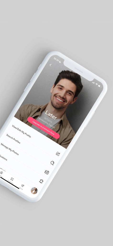 FreeNikah - Muslim Matrimony - Mobile application screen showing a user profile with menu items for editing profile and searching for matches in FreeNikah.