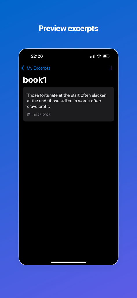 WordGlean - Kindle Highlights - Pantalla de iPhone que muestra una vista previa de un extracto de resaltado de Kindle en la aplicación WordGlean.