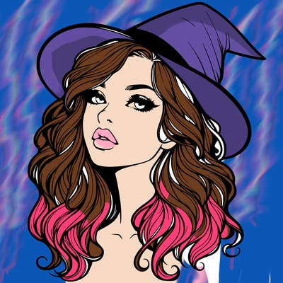 realistic witch girl with wavy hair and lips
