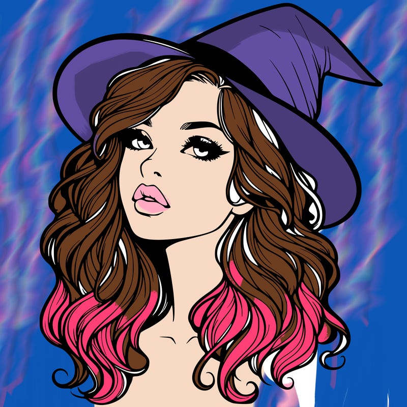 realistic witch girl with wavy hair and lips