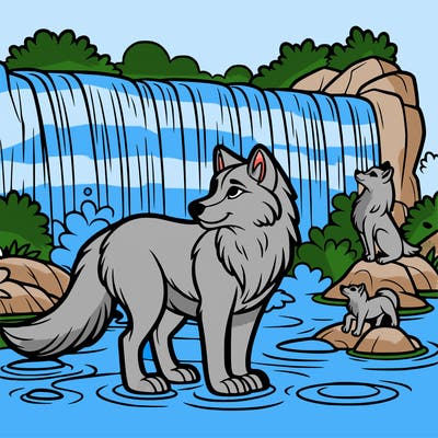 waterfall wolf
