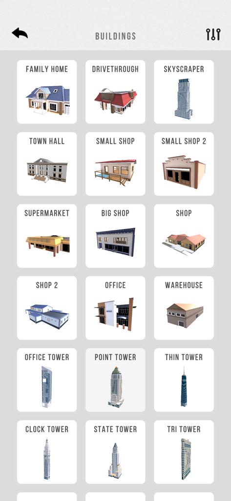 Zolly - Perspective Models - Auswahl von 3D-Gebäudemodellen in der Zolly-App für Perspektivzeichnungen