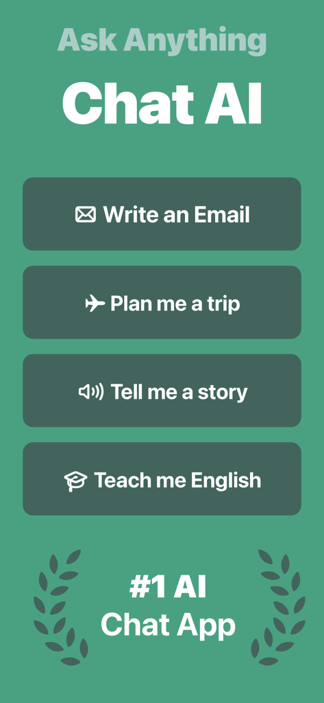 Chat AI ㅤ - Chat AI app screen showing productivity options like writing emails and planning trips