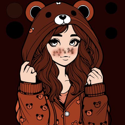 realistic girl in a animal pjs hoodie
