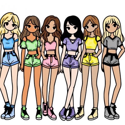 a group of girls wearing crop tops and shorts