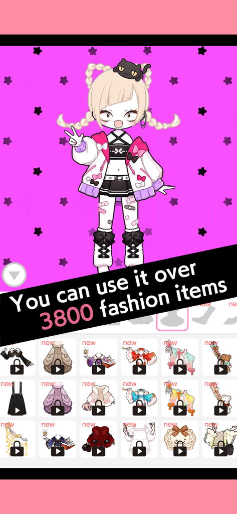 Anime style avatar maker with a variety of fashion clothing and accessories
