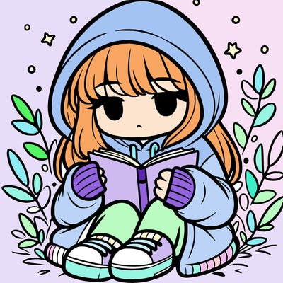 girl in oversized hoodie reading a book