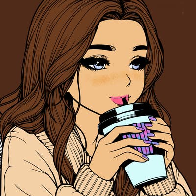 realistic girl drinking coffee