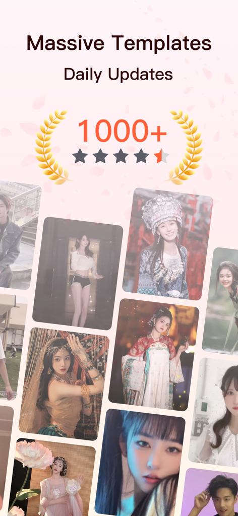 FaceArt -AI Photo & Video Edit - FaceArt app interface displaying over one thousand AI photo and video templates