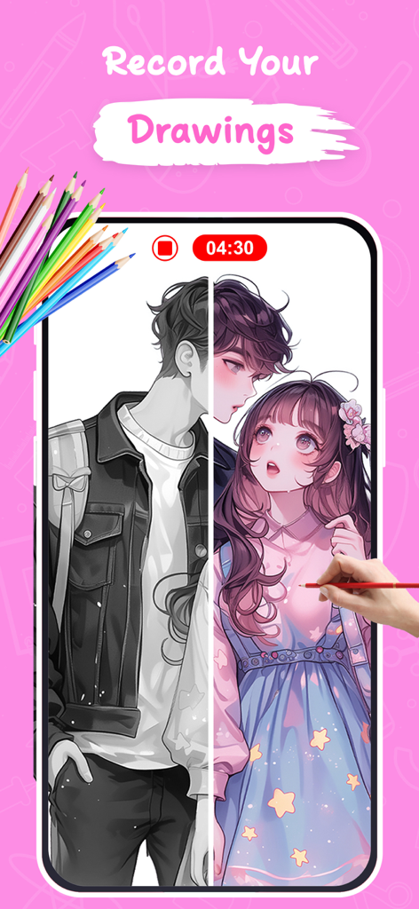 AR Draw Sketch & Trace © - Recording an anime drawing process in the AR Draw Sketch app