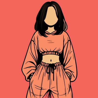 realistic girl faceless with baggy pants and a crop top