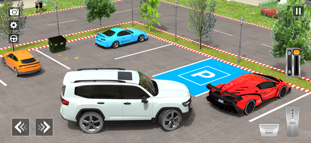 Prado Parking Game - Car Game - A white luxury SUV navigating a parking lot in a realistic car simulation game