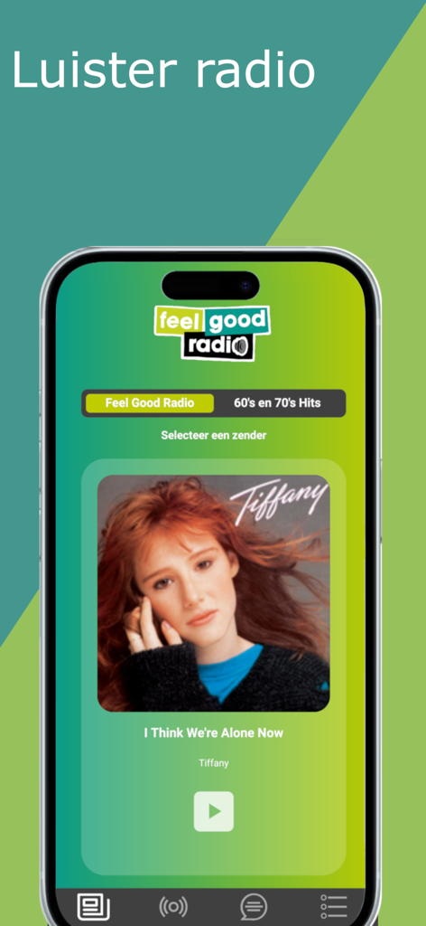 Feel Good Radio - Nieuws&Radio - Pantalla de la aplicación Feel Good Radio que muestra una interfaz de reproductor de música para classic hits