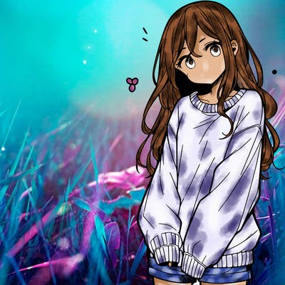 manga teen girl  in a sweater and baggy pants