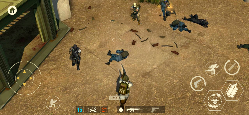 Top-down view of a tactical shooter match in Tacticool showing operators and game interface
