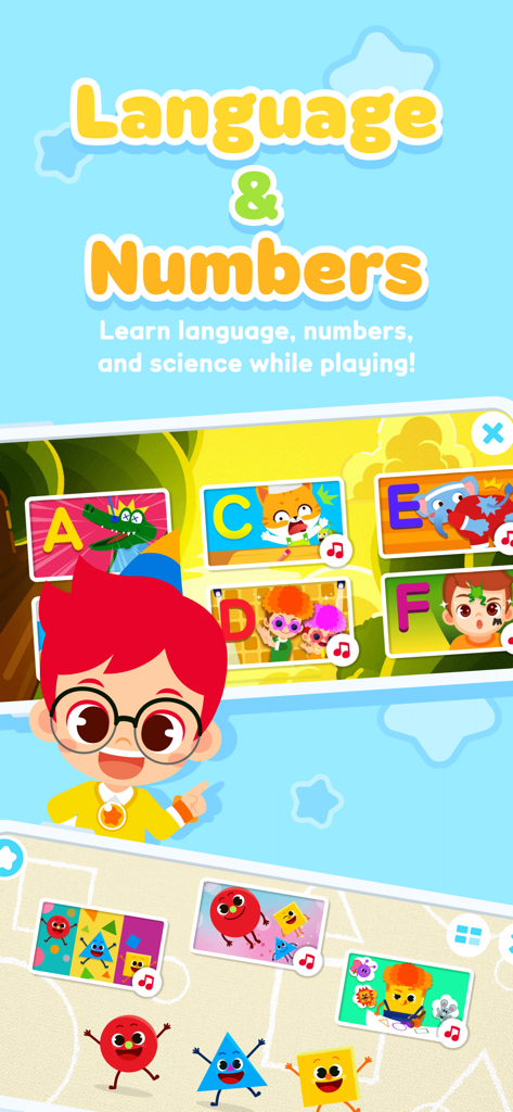JunyTony - Learning & Games! - Captura de pantalla de la aplicación JunyTony que muestra lecciones interactivas de idiomas y números para niños
