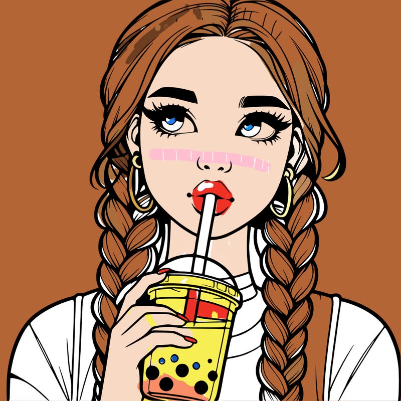 realistic girl with braided hair drinking boba