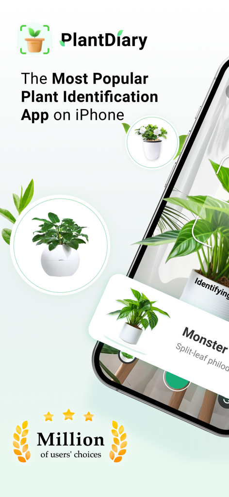 Interface de PlantDaily pour les soins des plantes et l'identification par IA sur un iPhone