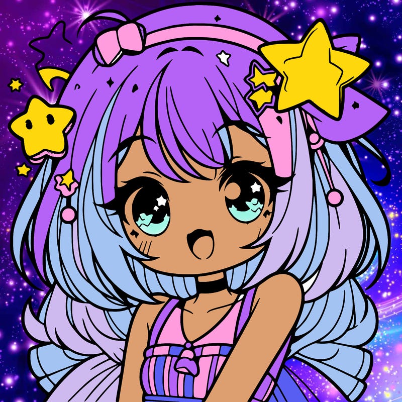 cute anime girl with star accessories