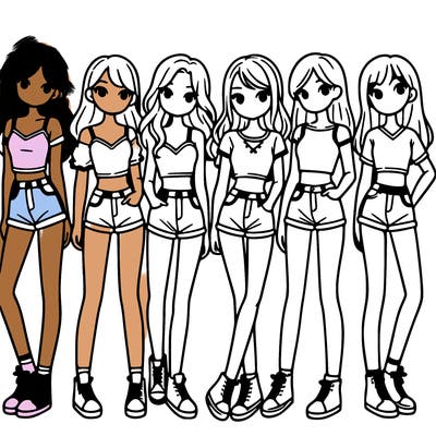 a group of girls wearing crop tops and shorts
