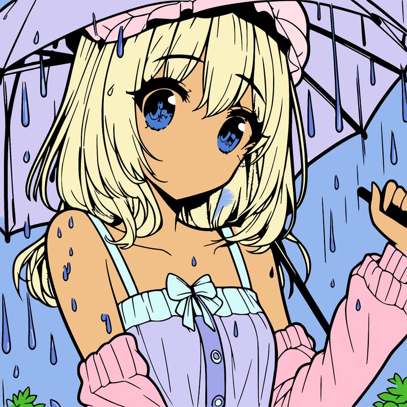 pretty anime girl in the rain