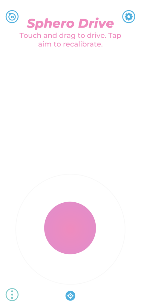 Interfaz de conducción de la aplicación Sphero Edu Jr con joystick rosa para control remoto del robot