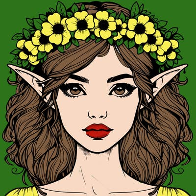 realistic female elf with flower crown
