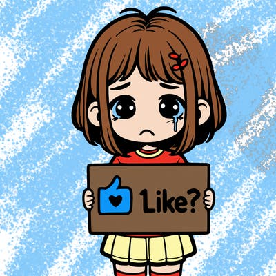 realistic sad girl hold a sign with 1 like?