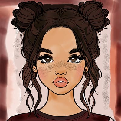 realistic girl with two buns in hair and lips