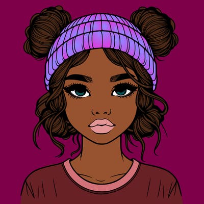 realistic girl with buns in her hair with a beanie on