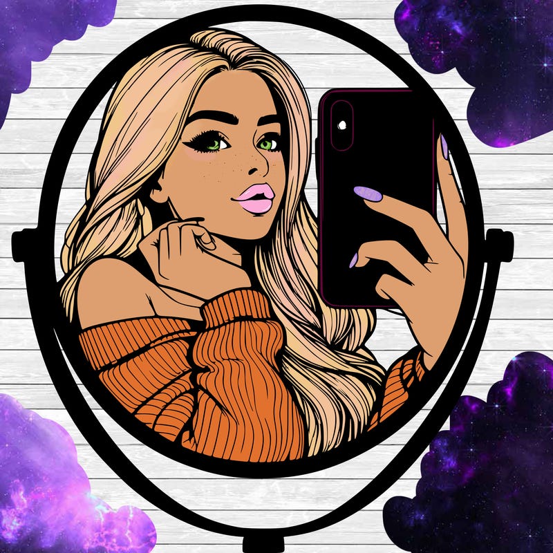 realistic girl taking mirror selfie beautiful