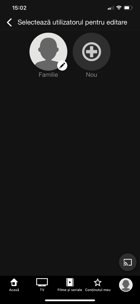 Orange TV Go - Tela do aplicativo Orange TV Go para selecionar ou adicionar um perfil de usuário