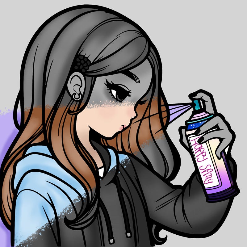 a realistic girl spray painting