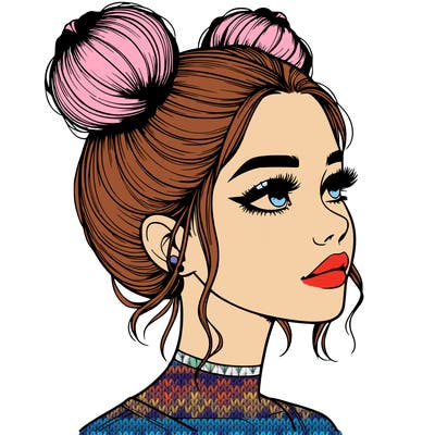 realistic girl with buns on the top of her head