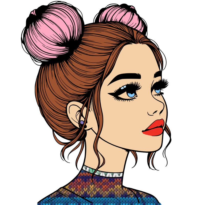 realistic girl with buns on the top of her head