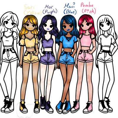 a group of girls wearing crop tops and shorts