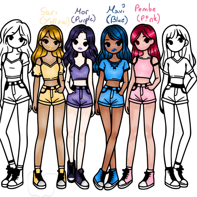 a group of girls wearing crop tops and shorts