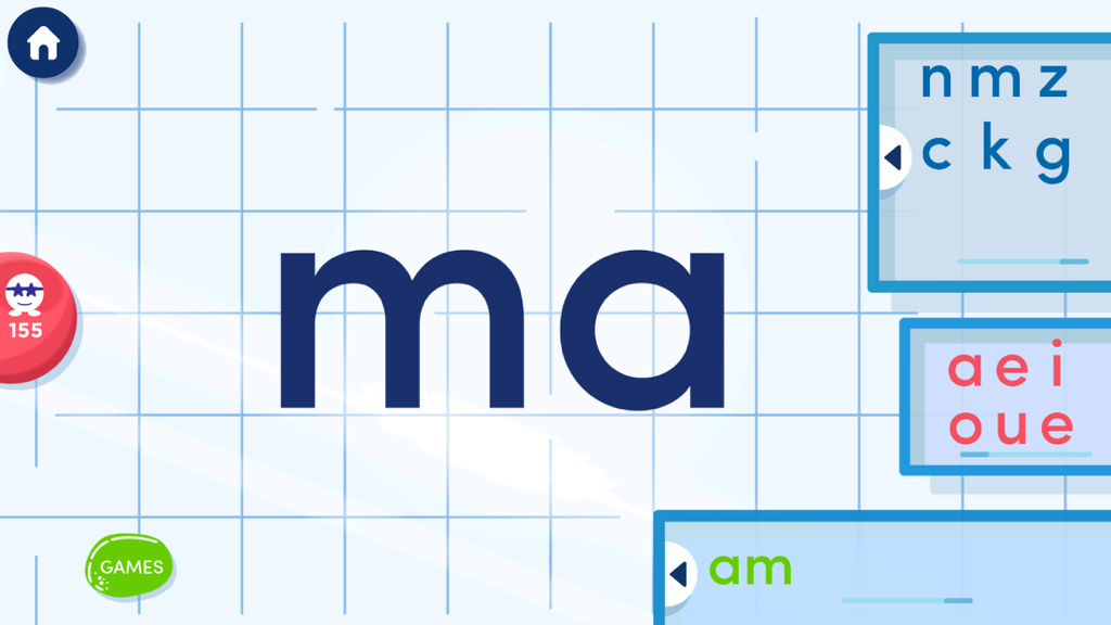 Montessori French Syllables - learn to read French words in a fun lab setting - Montessori French Syllables app screen showing a syllable building lab interface