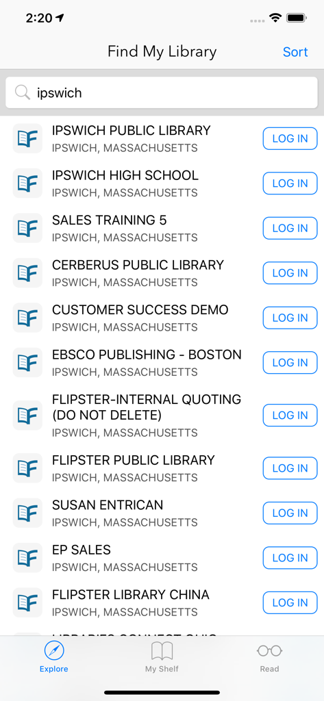 Search results for local libraries in the Flipster digital magazine app