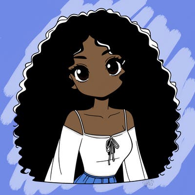 a black anime girl with long afro hair