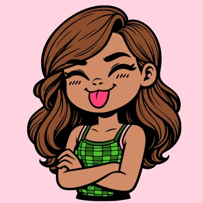 realistic girl crossing her arms and wearing a tank top with her tongue held out she has long hair
