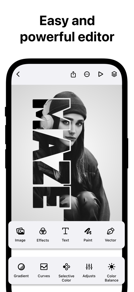 Creatic: Graphic Design Editor - Creatic mobile graphic design editor interface with photo and typography tools