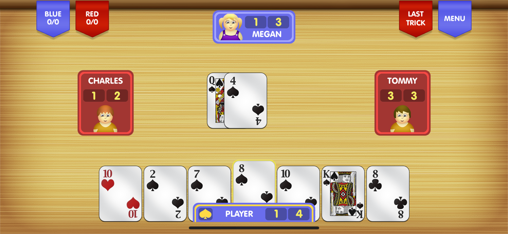 Spades ∙ - Gameplay interface of the classic Spades card game by Optime Software
