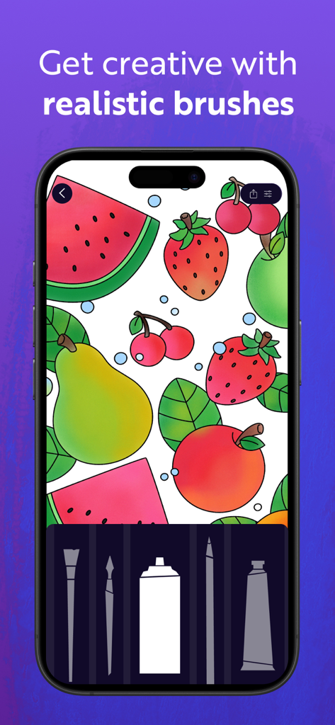 Zenful: Cozy Coloring Books - Zenful app showing fruit coloring designs and realistic digital brushes