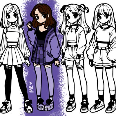 one girl with crop-top shirt and a jacket with a skirt, long socks and another girl with a shirt and pants with a jacket